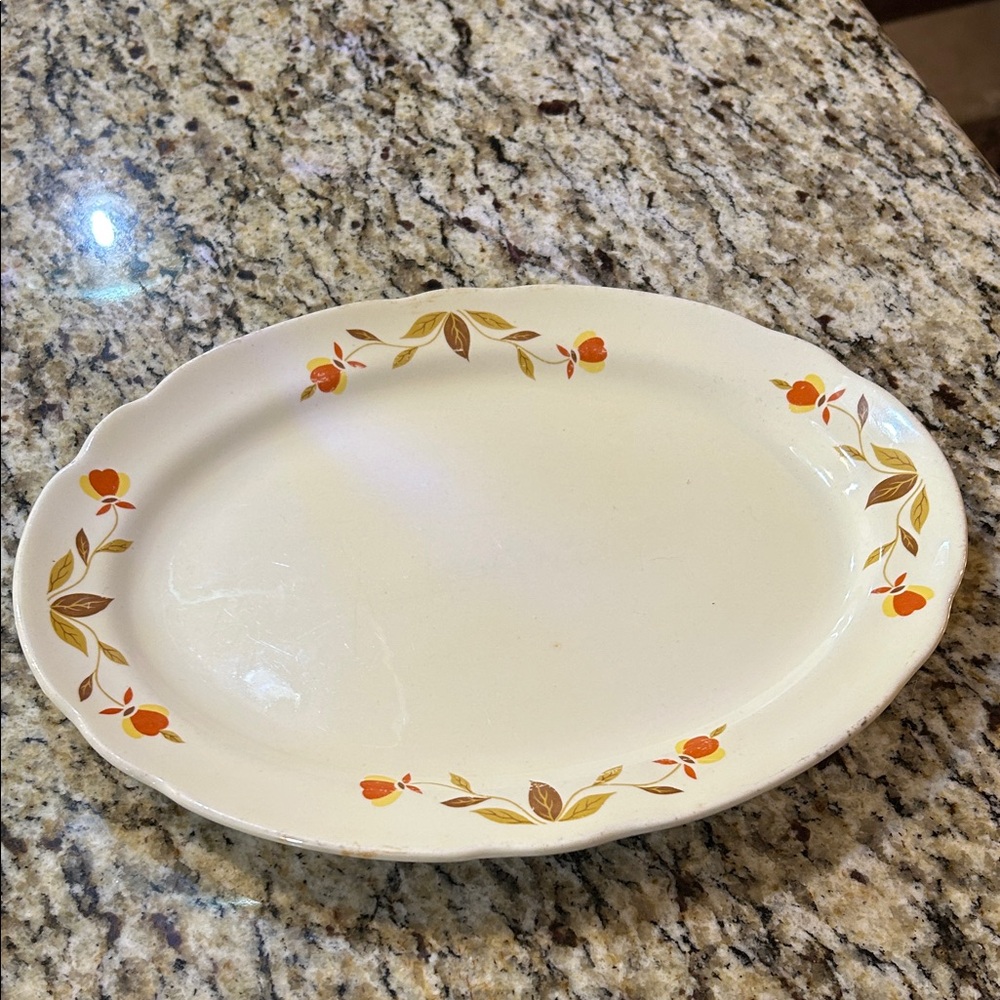 Vintage Hall China oval serving platter in the "Autumn Leaf" Pattern